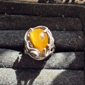 Silver Ring with Amber Tigers Eye Stone